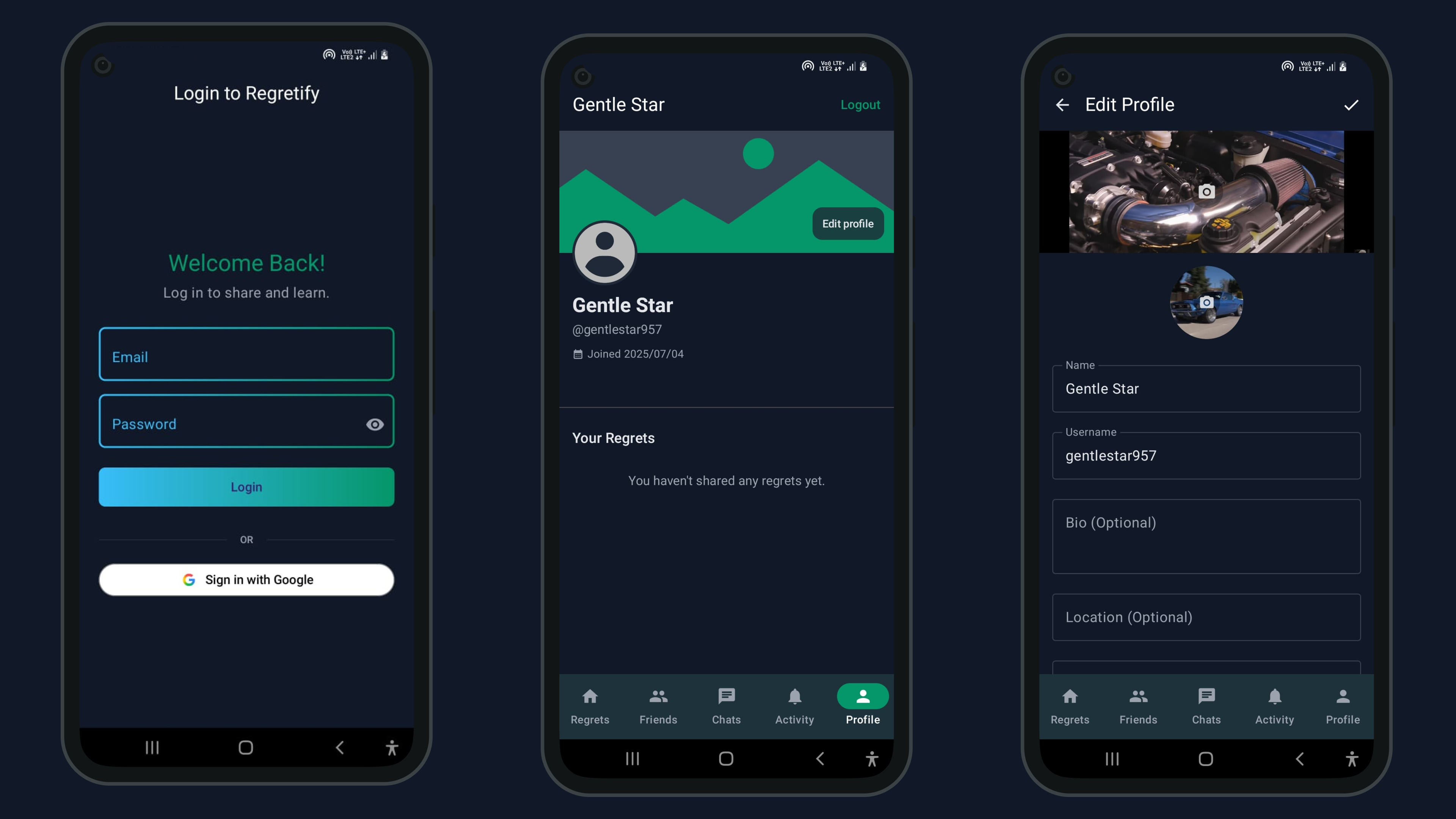 Screenshot of the new Regretify login screen, showing only a prominent 'Sign in with Google' button.
